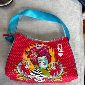 Colorful Graphic Cosmetic Bag with Blue Handle